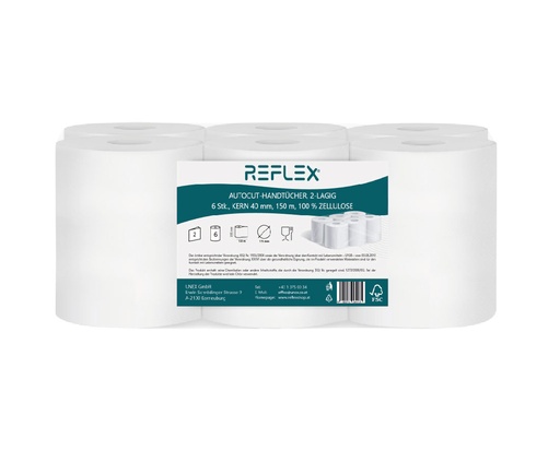 [UNEX11714] Handtuchpapier Autocut-Rollen 2-lagig weiß 6x1 Stück